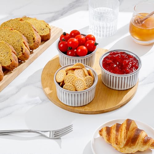 NUTRIUPS 6oz Ceramic Ramekins Set of 6, Vintage Souffle Dishes - Oven Safe Small Baking Bowls for Pudding, Creme Brulee & Custard (Vintage Gray, 6 OZ)