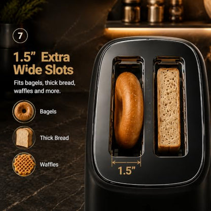 Keenstone Touch Screen 2 Slice Toaster, Retro Wide Slot Stainless Steel