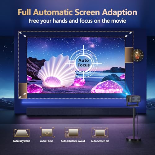 [3500 ANSI/ Official Apps/65W Audio] Outdoor 4K Projector with WiFi and Bluetooth, Auto Focus, Auto Keystone Smart Projector Support DoIby Audio, 2026 Upgrade GO2 Short Throw Projector with 360°Stand