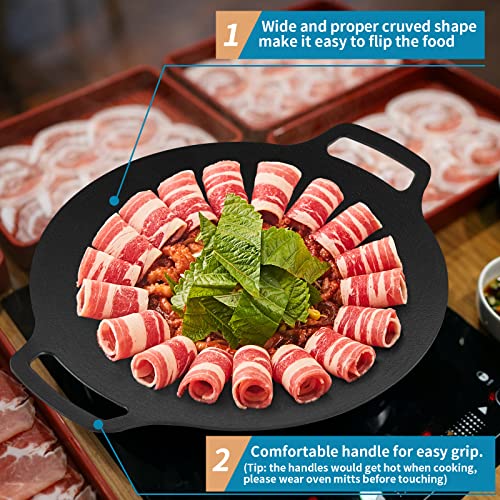 Sanbege Korean Grill Pan with Nonstick 6-Layer Coating, 13" Round BBQ Griddle with Bag, Compatible for Induction, Gas Stove, Electric Cooktop, Indoor or Outdoor Grilling