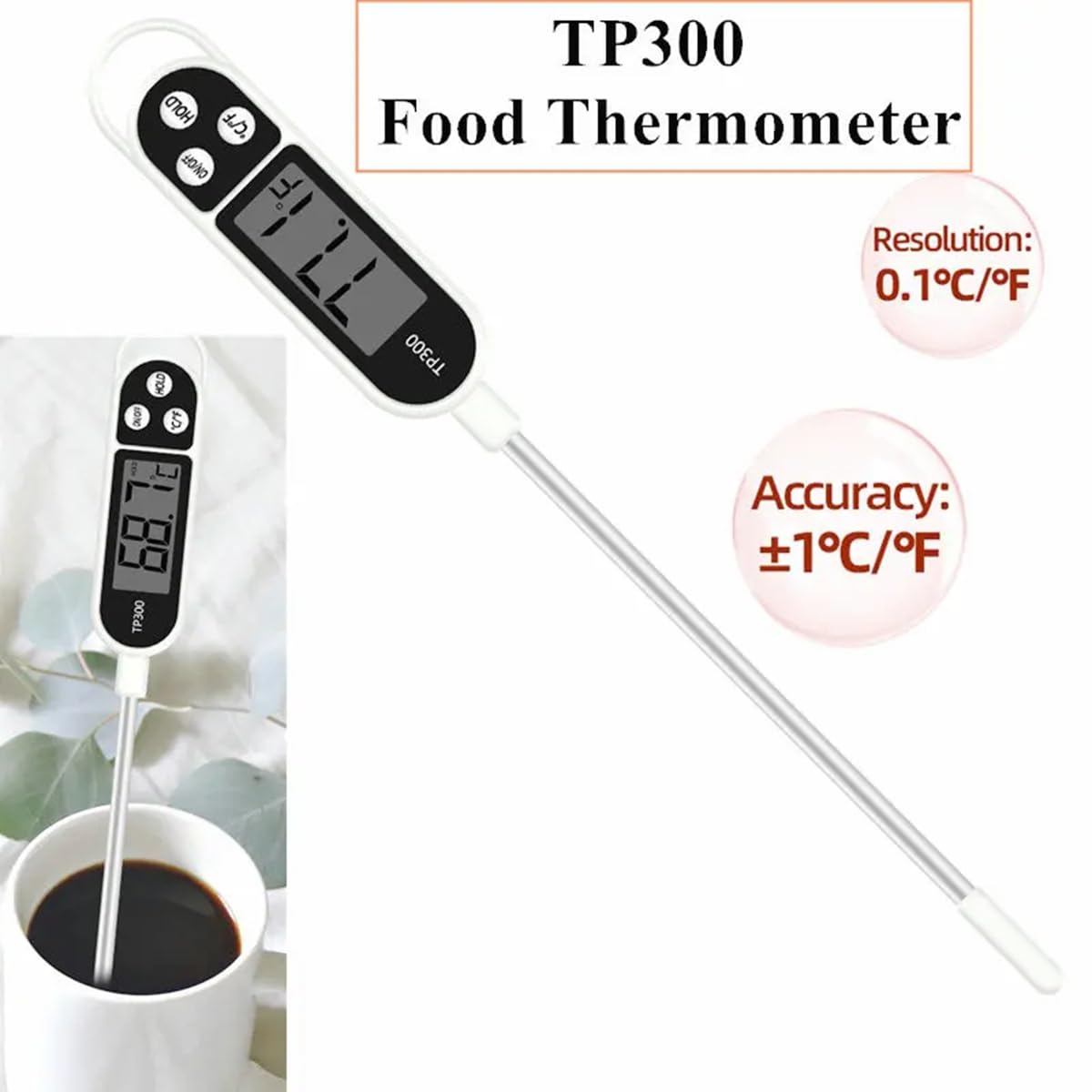 BAEMEFLE Candy Thermometer Digital Instant Read for Meat Kitchen Cooking Food Oil Deep Fry BBQ Grill Smoker (1, 9.4in)