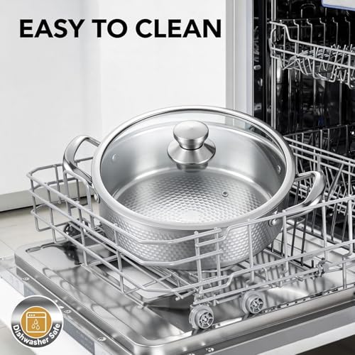 STEHEMO Titanium Hammered Pro Pan, 7QT Saute Pan with Lid, 14 Inch Deep Frying Pan for Cooking, Non-Toxic Skillet, Dishwasher&Oven Safe, Works on All Stoves,7QT