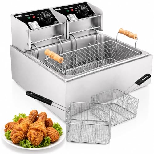 Commercial Deep Fryer with Basket, 12.7QT/12L Large Capacity Electric Oil Fryer, 3400W Stainless Steel Countertop Fryer with Temperature Control & Lids for Restaurant Home Kitchen