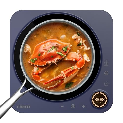 CIARRA CATIH1A-M Portable Induction Cooktop, Slim Single Electric Countertop Burner with Sensor Touch and Digital time, Blue