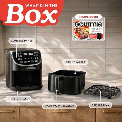Gourmia Air Fryer - 7 Qt Large Capacity with LED Display, 12 One-Touch Presets, FryForce 360° Technology, Nonstick Dishwasher-Safe Basket & Crisper Tray, Black