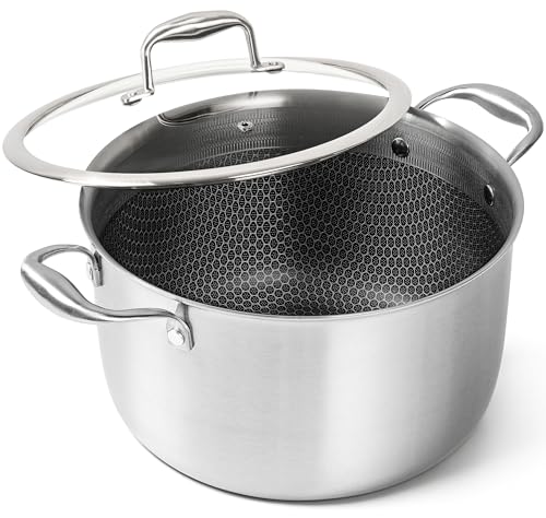 MICHELANGELO Tri-ply Stainless Steel Stock Pot, 8-Quart Stockpot with Lid, 18/10 Nonstick Cooking Pot with Honeycomb Interior, Compatible with All Cooktops