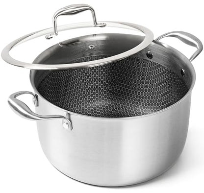 MICHELANGELO Tri-ply Stainless Steel Stock Pot, 8-Quart Stockpot with Lid, 18/10 Nonstick Cooking Pot with Honeycomb Interior, Compatible with All Cooktops