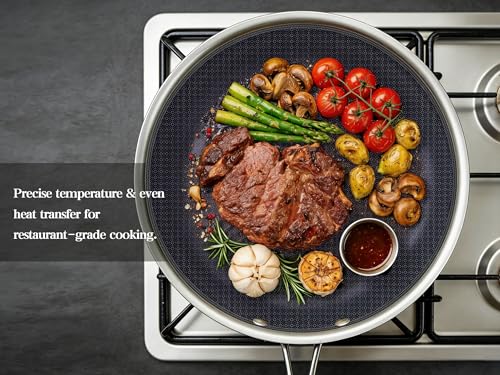 BRASA Nonstick Frying Pan 9.45-inch,Tri-Ply Stainless Steel Skillet,Honeycomb Ceramic Coating, Induction & All Cooktop Compatible,Dishwasher safe (PFOS, PFOA Free)(9.45 in+5.9 in trivet)