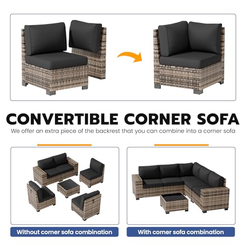 VONZOY Patio Furniture Set, Wide Armrest Outdoor Furniture Set with Thick Cushions, 6 Piece Wicker Rattan Patio Sectional Sofa for Backyard, Poolside, Garden