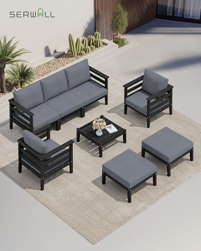 SERWALL HDPE Patio Furniture Set, 6 Pieces Outdoor Sectional Sofa Set