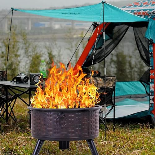 GRAND PATIO Fire Pits for Outside,Patio Outdoor Fire Pits, Round Deep Bonfire Wood Burning Fire Pit with Spark Screen Cover Safe Mesh Lid and Poker