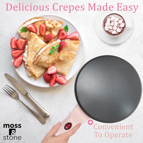 Moss & Stone Pink Electric Crepe Maker, 8" Portable Nonstick Crepe Pan