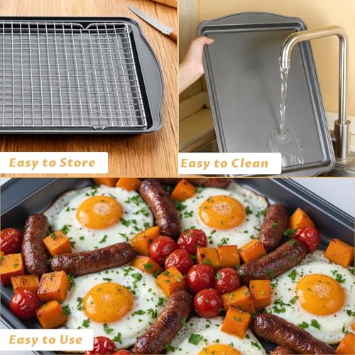 Gymdin Baking Sheet with Cooling Racks - 17'' x 11" x 0.5" Carbon Steel Cookie Sheets for Baking [2 Sheets + 2 Racks], Nonstick Baking Pans, Perfect for Baking, Roasting, and More