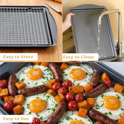 Gymdin Baking Sheet with Cooling Racks - 17'' x 11" x 0.5" Carbon Steel Cookie Sheets for Baking [2 Sheets + 2 Racks], Nonstick Baking Pans, Perfect for Baking, Roasting, and More