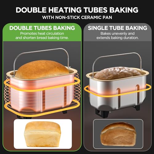 Neretva Bread Maker, 3.3LB Larger Bread Machine 15-in-1 Stainless Steel & Nonstick Ceramic Pan & Auto Nut Dispenser Breadmaker Machines Full Touch Panel with Gluten Free White Wheat Rye French Pizza