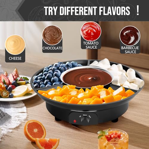 VAlinks Electric Chocolate Melting Pot Chocolate Fondue Pot Set 3-Section Serving Trays with 6pcs Dipping Forks Perfect for Housewarming Christmas Party Gifts (Black)