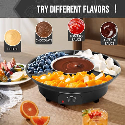 VAlinks Electric Chocolate Melting Pot Chocolate Fondue Pot Set 3-Section Serving Trays with 6pcs Dipping Forks Perfect for Housewarming Christmas Party Gifts (Black)