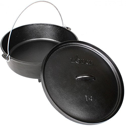 Lodge Seasoned Cast Iron Camp Dutch Oven with Lid - 6 Quart - Dual Handles - Seasoned Cast Iron Cookware with Steel Handle & Strong Lid for Heavy- Duty Camping Cookware