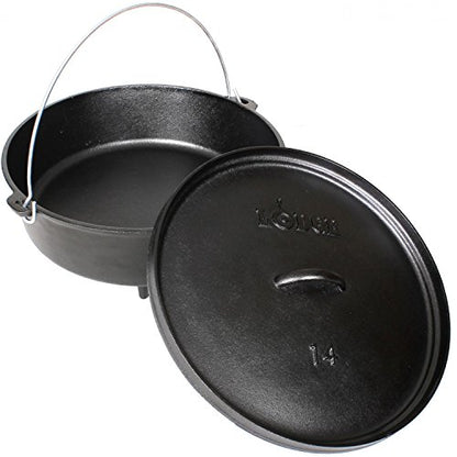 Lodge Seasoned Cast Iron Camp Dutch Oven with Lid - 6 Quart - Dual Handles - Seasoned Cast Iron Cookware with Steel Handle & Strong Lid for Heavy- Duty Camping Cookware