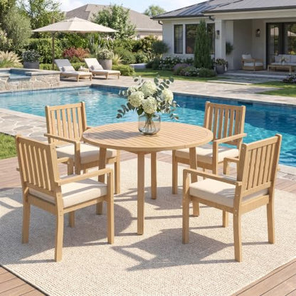 Wisteria Lane 5-Pieces Acacia Patio Table and Chairs Set for 4, Outdoor Dining Set with Table, Modern Patio Table Set with Cushion, Patio Furniture Set for Backyard Deck Garden Porch, Brown