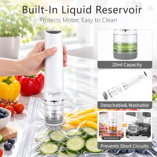 Vieyorn 60kPa Compact Food Vacuum Sealer Kit with 30 Reusable Bags-10S/M/L