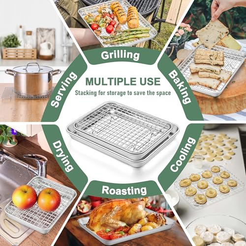 Homikit Baking Sheet with Wire Rack Set (1 Pan+1 Rack), 16" x 12" Stainless Steel Cookie Bacon Pan for Oven, Nonstick Jelly Roll Pan Baking Tray with Grid Cooling Rack for Cook Roast, Dishwasher Safe