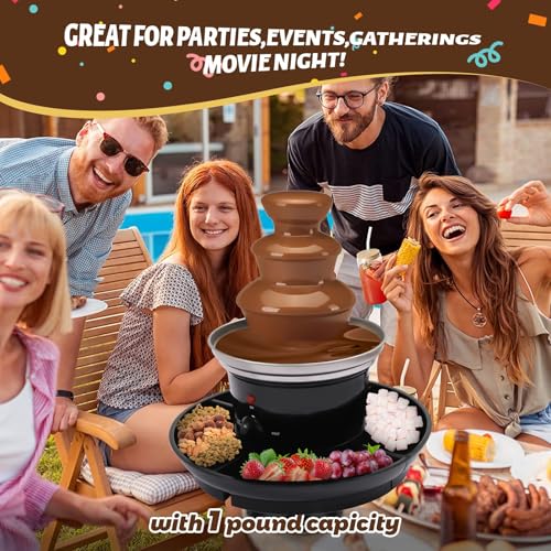 120V 40W 3-Tier Chocolate Fountain, Black Stainless Steel, 1lb Capacity, with Food Tray and 6 Forks for Parties and Gatherings