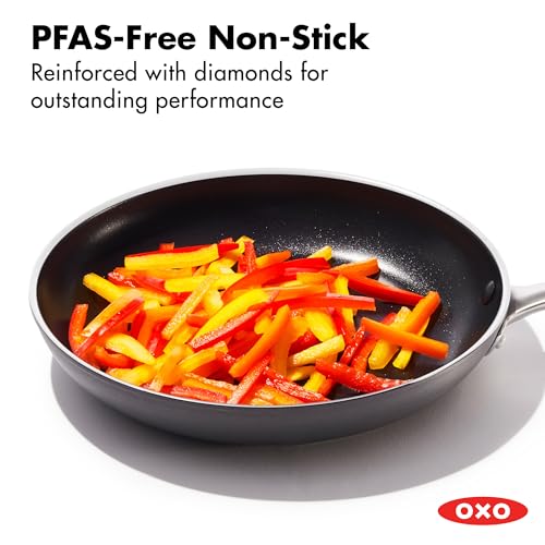 OXO 10” Non-Stick Every Day Frying Pan, BPA-Free Comfort Grip Silicone Handle, Dishwasher & Oven Safe, PFAS-Free Ceramic Skillet, Black
