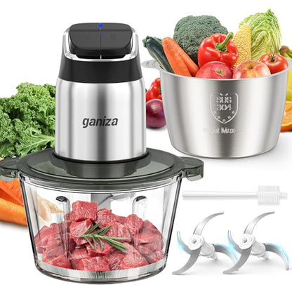 Ganiza Food Processor with Dual Bowls, 2-Speed Food Chopper & Meat Grinder