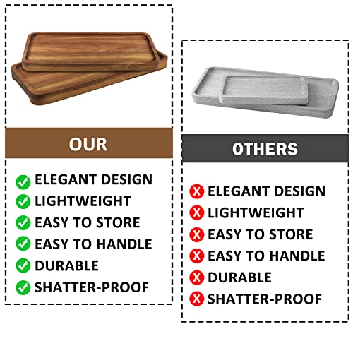 GNIEMCKIN Wooden Serving Platter, 13.8 x 5.1 Inch, Set of 4, Acacia Wood Tray, Perfect for Serving Charcuterie, Desserts, Dips, Sushi, Parties, Family Gatherings, Weddings, and Home Decor