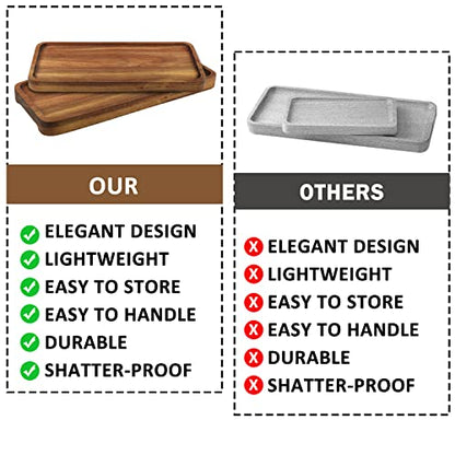 GNIEMCKIN Wooden Serving Platter, 13.8 x 5.1 Inch, Set of 4, Acacia Wood Tray, Perfect for Serving Charcuterie, Desserts, Dips, Sushi, Parties, Family Gatherings, Weddings, and Home Decor