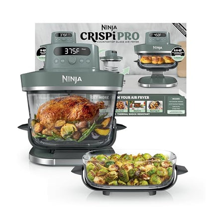 Ninja Crispi Pro 6-in-1 Glass Air Fryer | With Nontoxic, 6qt & 2.5qt Containers & Lids | Microwave, Freezer, Dishwasher Safe | 450°F Max Temp | 1800 Watt | Ash Grey | AS101DG