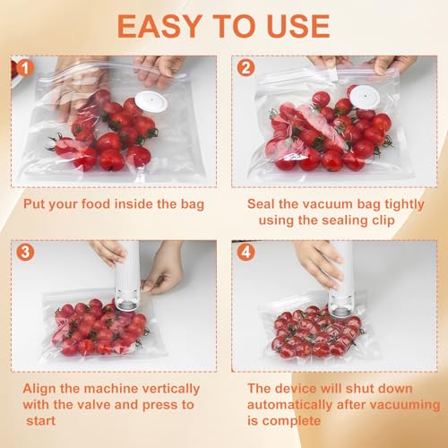 Handheld Vacuum Sealer, Detachable & Easy to Clean, Includes 30 Reusable Bags, Portable Food Saver, Extends Freshness 10x, Auto Power Off, for Kitchen, Travel & Outdoor