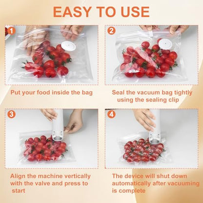 Handheld Vacuum Sealer, Detachable & Easy to Clean, Includes 30 Reusable Bags, Portable Food Saver, Extends Freshness 10x, Auto Power Off, for Kitchen, Travel & Outdoor