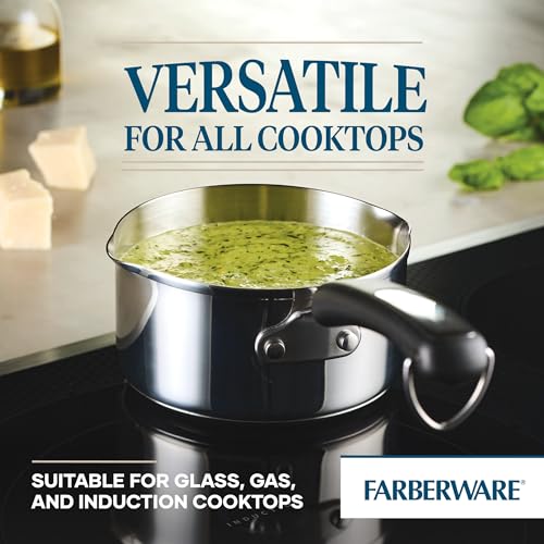 Farberware Brilliance Stainless Steel Saucepan/Saucepot with Side Spouts for Easy Pouring, 1 Quart, Dishwasher Safe and Induction Ready, Compatible with All Cooktops, Stainless Steel