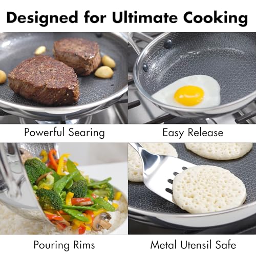OXO Hybrid 8” Nonstick Stainless Steel Frying Pan, Durable PFAS-Free Ceramic Skillet, Stay-Cool Handle, Induction & All Cooktop Compatible, Dishwasher Safe, Mirror Polished Tri-Ply