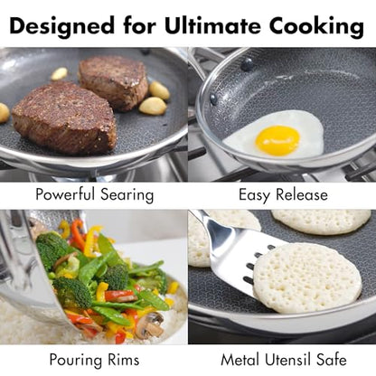 OXO Hybrid 8” Nonstick Stainless Steel Frying Pan, Durable PFAS-Free Ceramic Skillet, Stay-Cool Handle, Induction & All Cooktop Compatible, Dishwasher Safe, Mirror Polished Tri-Ply