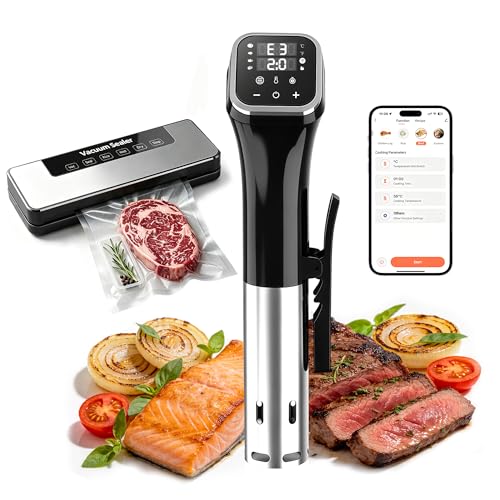 Vinlyto WIFI Sous Vide Cooker Kit, 1100W Sous Vide Machines Immersion Circulator with Vacuum Sealer Machine and Bags, APP Preset Recipes, Accurate Temperature Control, Fast-Heating with Timer