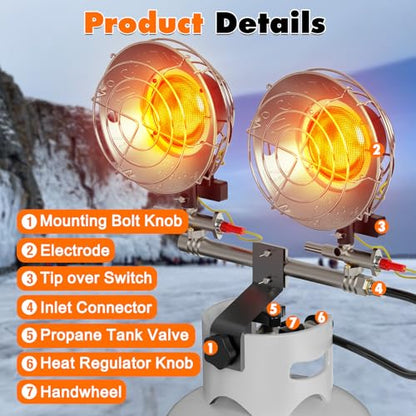 SISUPASSIE 30000BTU Propane Heater, Portable Propane Heater for Outdoor Use with 3 Adjustable Modes and Safety Shut-off Valve for Patio, Camping, Fishing, Garage
