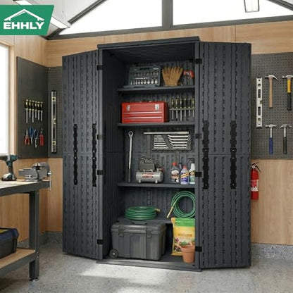 EHHLY Heavy Duty Tall Storage Cabinet Outdoor Weatherproof, 28 Cuft Garage Storage Cabinet with 4 Adjustable Shelves, Lockable Kitchen Pantry Closer Organizer, 31Wx23Lx66H, Sage Grey