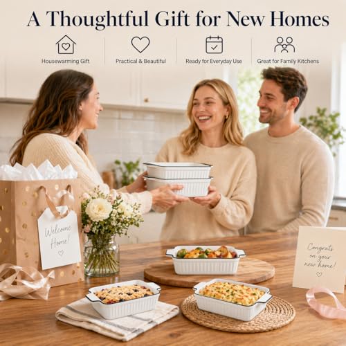 DLIM HOME 12 Oz Casserole Dish, Ceramic Baking Dishes Sets of 4, Small Casserole Dish with Handle, Porcelain Bakeware Sets, 5" Rectangular Baking Serving Dish for Casserole, Cakes, Dishwasher Oven Safe