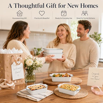 DLIM HOME 12 Oz Casserole Dish, Ceramic Baking Dishes Sets of 4, Small Casserole Dish with Handle, Porcelain Bakeware Sets, 5" Rectangular Baking Serving Dish for Casserole, Cakes, Dishwasher Oven Safe