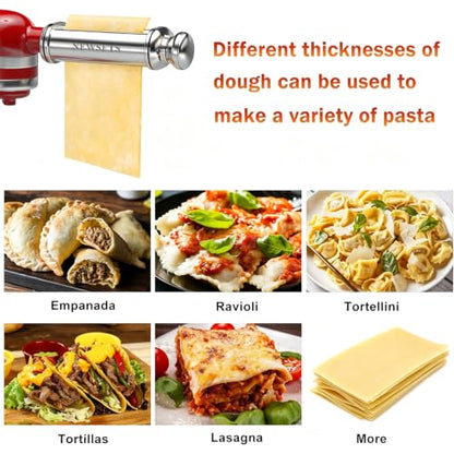 Pasta Roller for All KitchenAid Stand Mixer, Electric Dough Roller with 8 Different Thickness Adjustments, Stainless Steel Pasta Paker Attachment Kitchen Aid Accessories and Attachments