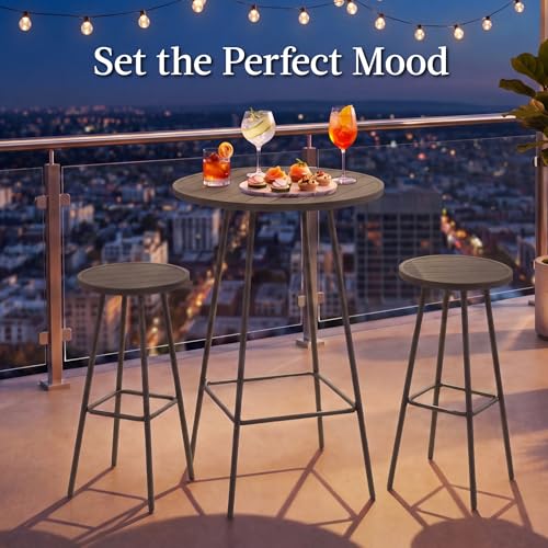 Best Choice Products 3-Piece Patio Dining Set, Bar Height, Outdoor Bistro Set, Outdoor Round Bar Table w/ 2 Bar Stools, Steel - Taupe