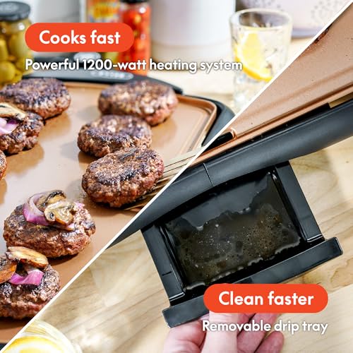 bella Electric 10.5"x20" Ceramic Non-Toxic, Titanium Griddle, Copper/Black