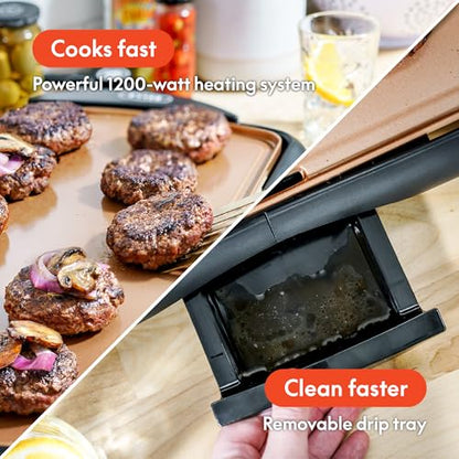 bella Electric 10.5"x20" Ceramic Non-Toxic, Titanium Griddle, Copper/Black