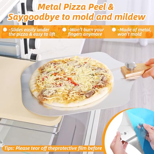 GOFOWRK Pizza Stone 5 PCS Set, 15 x 12" Large Rectangle Pizza Stone Set for Oven and Grill with Metal Pizza Peels & Cutter Rocker, 0.6'' Thickened Stone Pizza Pan, Baking Stone for Pizza, Bread