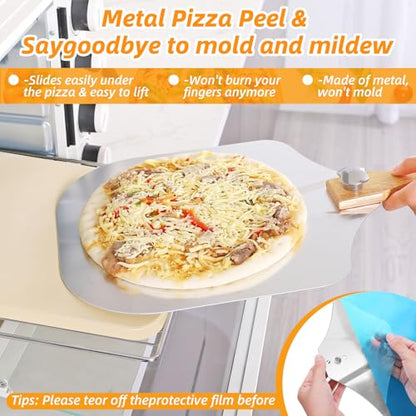 GOFOWRK Pizza Stone 5 PCS Set, 15 x 12" Large Rectangle Pizza Stone Set for Oven and Grill with Metal Pizza Peels & Cutter Rocker, 0.6'' Thickened Stone Pizza Pan, Baking Stone for Pizza, Bread