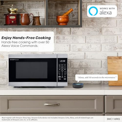 SHARP Countertop Microwave Oven Compatible with Alexa Orville Redenbacher's Certified with Removable 12.4" Carousel Turntable, 1000 Watt, 1.1 Cubic Feet, Stainless Steel