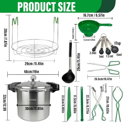 24 Quart Pressure Canner with Gauge & 9-Piece Canning Supplies Starter Kit – Extra Large Aluminum Pressure Cooker for Canning, Induction Compatible, Safe Home Food Preservation